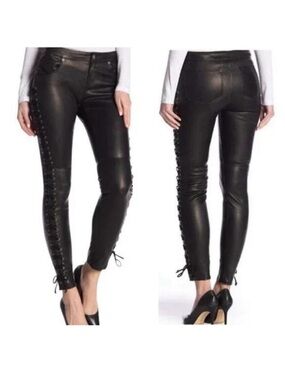 Adriano Goldschmeid Black Lace-Up Faux Leather Skinny Pants